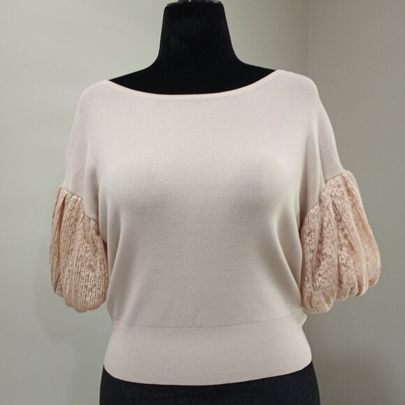 EXPRESS BABY PINK PUFFED LACE SLEEVE TOP WOMEN SIZE XS - Picture 1 of 8